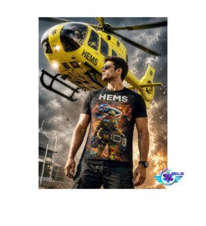camiseta HEMS rescate helicóptero hombre algodón premium diseño frontal impactante