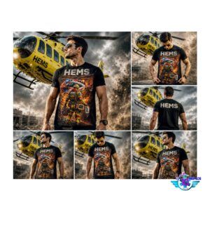 camiseta HEMS rescate helicóptero hombre algodón premium diseño frontal impactante
