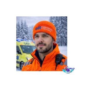 Gorro polar 061 emergencias sanitarias de alta visibilidad para invierno Gorro térmico sanitario naranja flúor con bordado 061 emergencias sanitarias Equipamiento de invierno 061 para personal de emergencias sanitarias