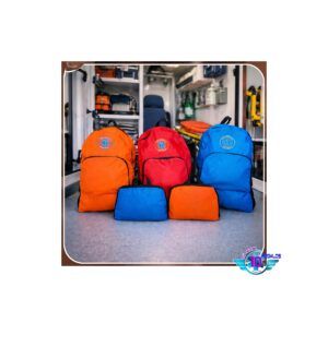 Mochila plegable ligera para emergencias sanitarias, compacta, resistente y con bordado profesional. Ideal como mochila auxiliar.